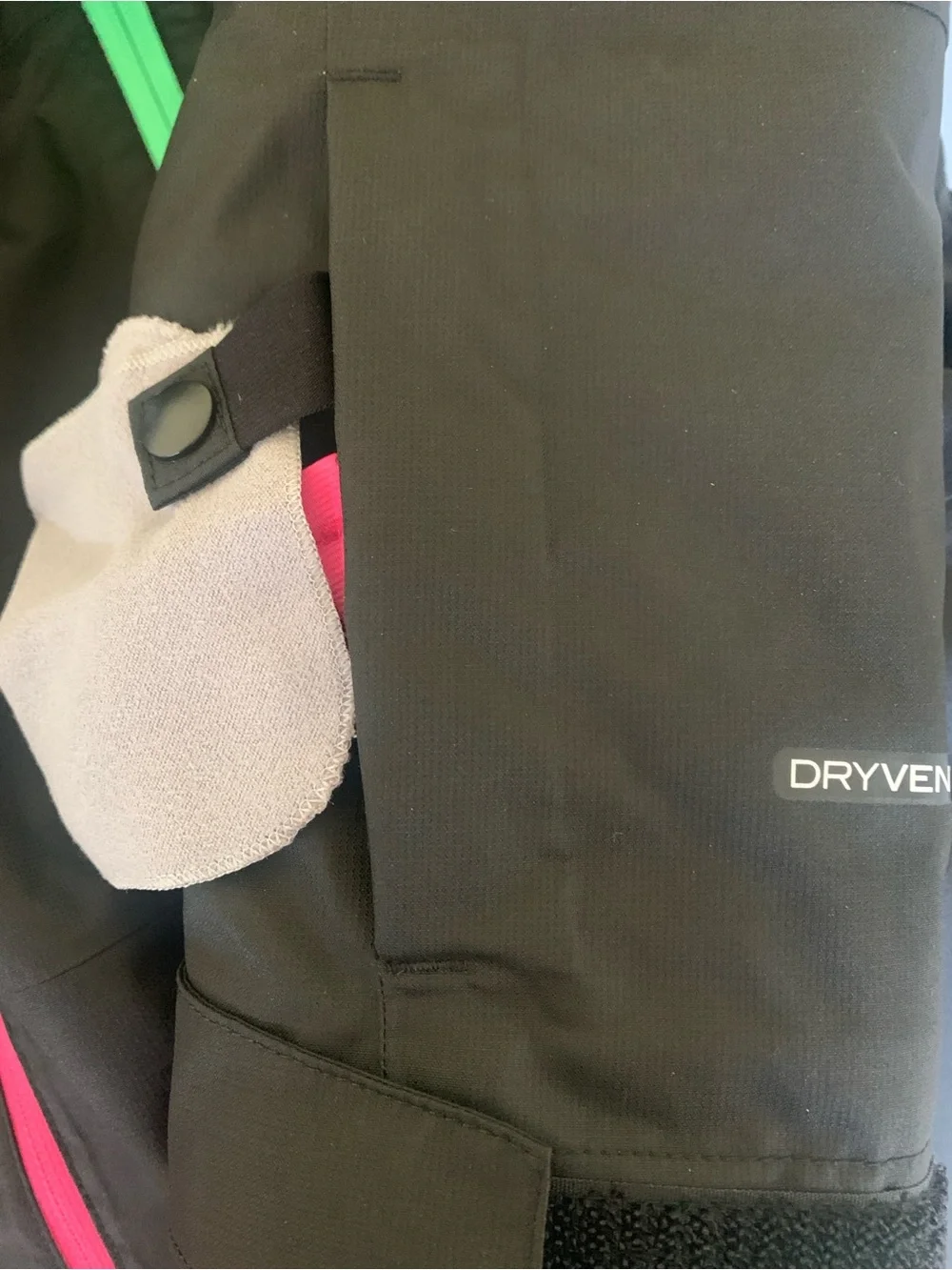 The North Face Black Hooded Jacket with Green Lining & Pink Zippers
